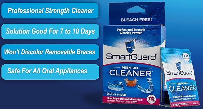 SmartGuard Premium Cleaner Crystals –(110 Cleanings)- Removes Stain, Plaque & Bad Odor from Dentures, Clear Braces, Mouth Guard, Night Guard & Retainers.