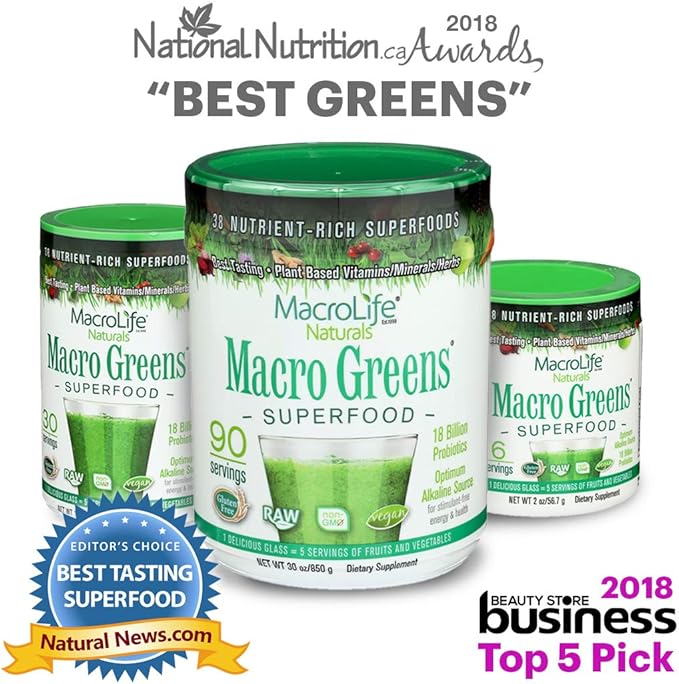 MacroLife Naturals Macro Greens Powder 38 Superfood Probiotic Antioxidant Enzyme & Herbal Supplement Immunity Energy Cleanse - Non-GMO Vegan Gluten-Free Dairy-Free - 10oz (30 Servings)