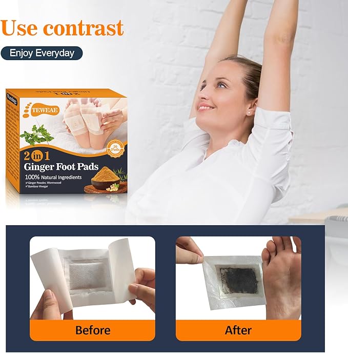 2 in 1 Foot Pads, 20 Pads Tear and Use Pure Ginger Bamboo Wormwood Foot Pads, Bigger Adhesive ''Stay in Place'' Goodnight Pads