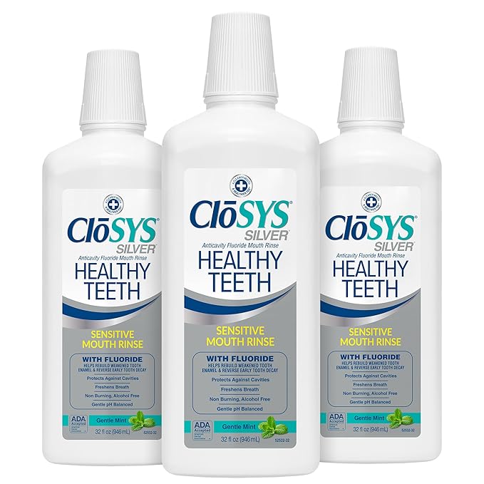 Closys Healthy Teeth Anti-Cavity Oral Rinse Mouthwash with Fluoride, Non-Burning, Non-Irritating – 32 Fl Oz (Pack of 3)