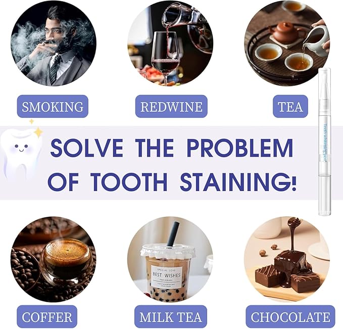 Teeth Whitening Pen, Teeth Whitener Kit Tooth Whitening Pen Gel Effective for Professionally Stain Removal, Painless, Low Sensitivity(Pack of 2)