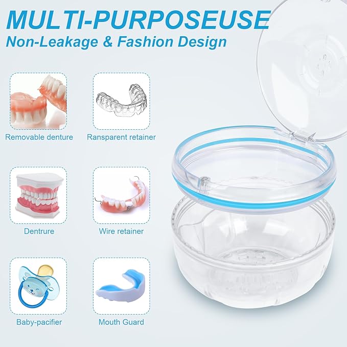 Retainer Cleaner Case,Double Layer No-Leak Denture Cup for Soaking Dentures, Denture Bath for Invisalign Aligner,Retainers,Mouth Guard,Night Guard (Transparent)