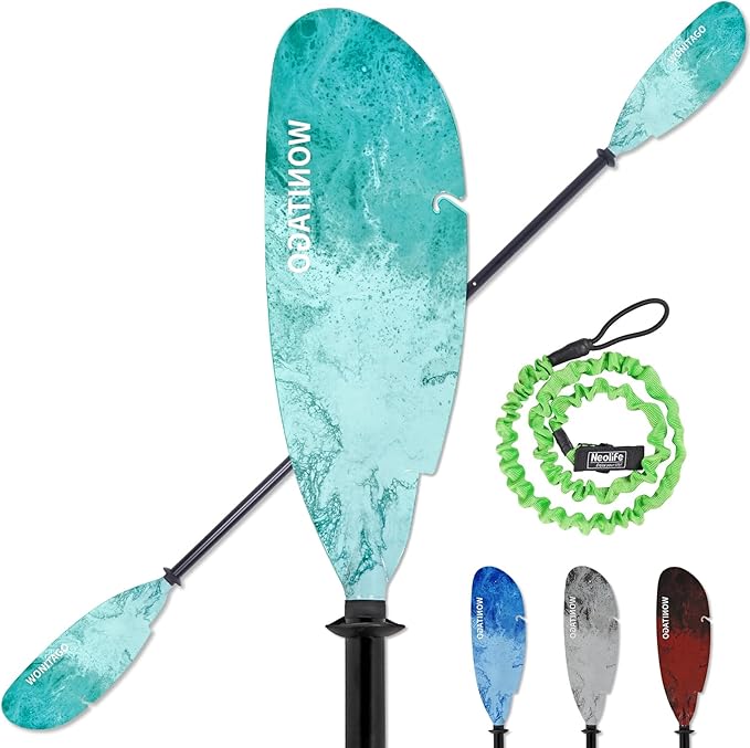 Angler Kayak Paddles Aluminum Paddle with Plastic Blades and Paddle Leash, Floating Adjustable Fishing Kayak Oars, 3 Piece, 230-250cm/90-98 inch