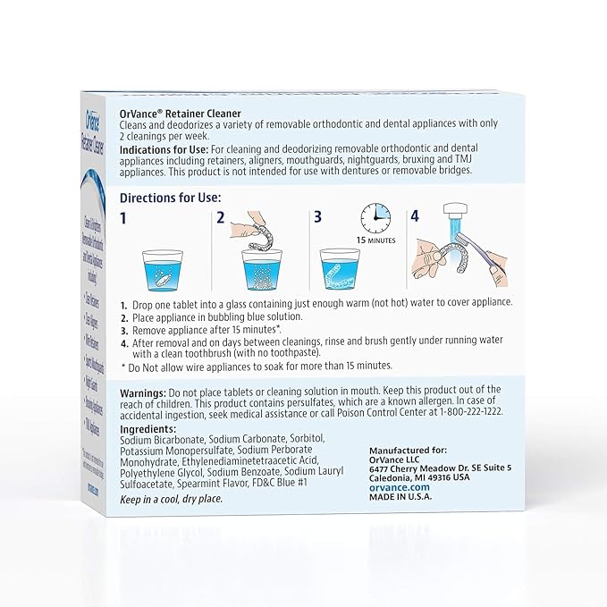 OrVance Retainer Cleaner Tablets (6 Month Supply) | Only 2 Cleanings Per Week Required | Removes Odors, Stains, Plaque for Invisalign, Mouth/Night Guards, and Removable Orthodontic Appliances