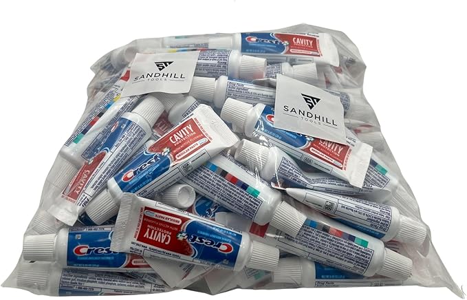 Sandhill Tools Travel Size Crest Toothpaste Bulk Amenities and Toiletries for Hotel, Vacation Rental and Airbnb 50 Pack, 0.85 fl oz Tubes