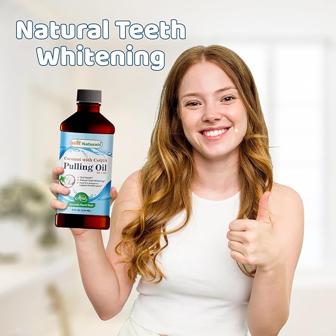 Best Naturals Coconut Pulling Oil with Vitamin D3, E, K2 & COQ10-8 Fl OZ - Made with Essential Oils in The USA