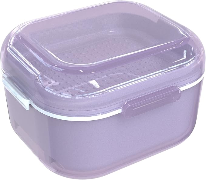 ARGOMAX Denture case, Denture Cup for Soaking dentures(Not Leak-Proof), Thorough Cleaning of dentures, Retainer, Mouthguards, Clear Braces (Purple).