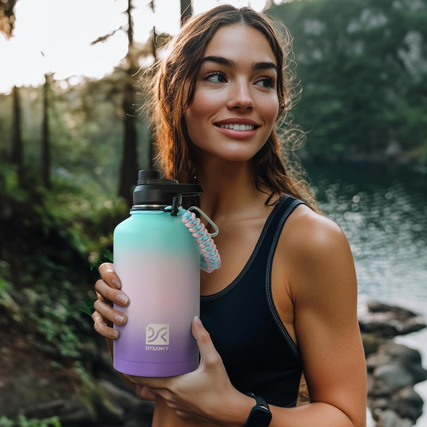 Insulated Water Bottle | Thickened Stainless Steel Vacuum Metal | Portable Sports Half Gallon Large Water Jug for Gym and Hiking with Straw, Carrier Bag, Handle Strap | BPA-Free 64 oz