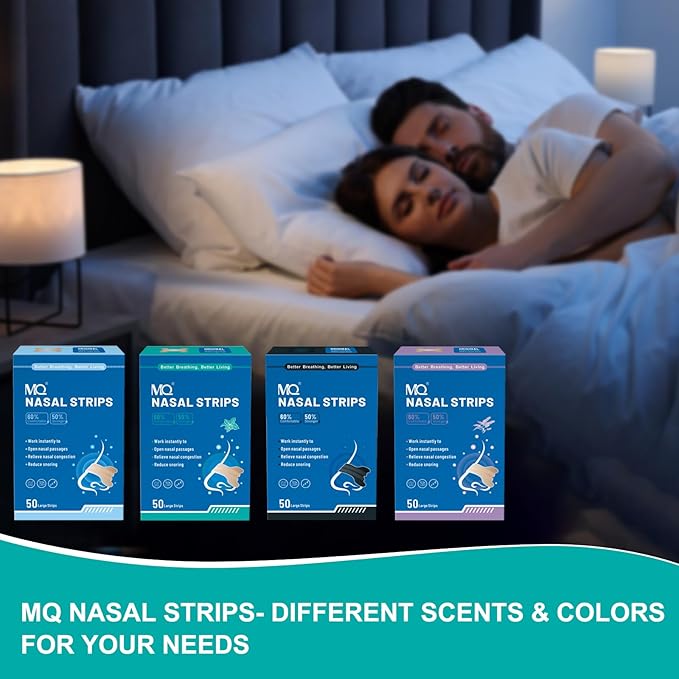 MQ 50ct Nasal Strips for Snoring Mint Scent Nose Strips for Breathing Extra Strength Snore Strips to Open Nasal Passages, Relieve Nasal Congestion