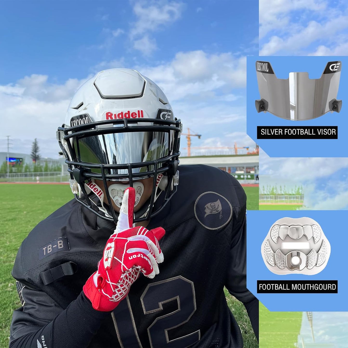 LeCool Football Mouth Guard with Connected Strap- 3D Beast Chrome Adult and Youth Mouth Guard-Mouth Piece for Sports for Maximum Air Flow and Teeth Protection