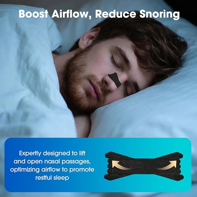Nasal Strips for Snoring, 60 Count Nose Strips for Breathing- 3X Stronger Opening | Triple Elastic Bands, Reduce Snoring & Nasal Congestion, Nose Patches for Sleep, Work, Sport, Travel