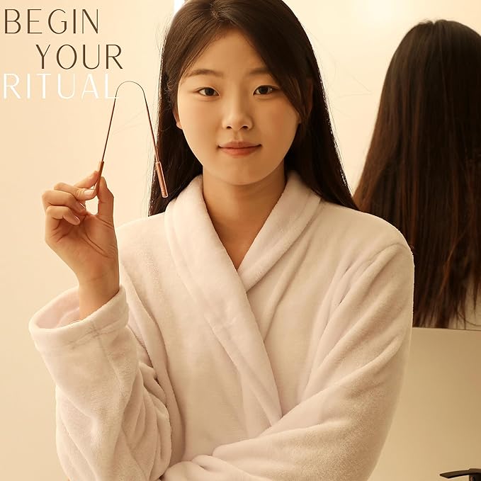 Copper Tongue Scraper for Adults – 100% Pure Copper Tongue Cleaner for Fresh Breath & Oral Hygiene – Ayurvedic Tongue Scraper with Travel Pouch – Handcrafted in India by Nude Ritual