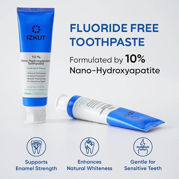 10% Nano Hydroxyapatite Toothpaste: Fluoride Free Natural Whitening Toothpaste for Sensitive Teeth, Enamel Support, Plaque Remover, SLS Free, Fresh Mint Flavor, Adults & Kids, 4 oz (Pack of 2)