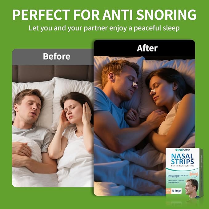 Nasal Strips for Snoring & Breathing Relief | Nose Tape for Nasal Congestion Relief | Effective Nose Strips to Open Airway, Improve Sleep & Anti Snoring (30 Packs)