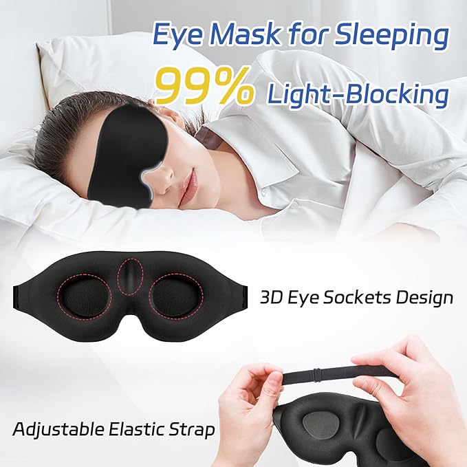 Anti Snoring Chin Strap for Sleeping, Adjustable Flexible Sleep Chin Strap to Keep Mouth Closed, Breathable Airflow Jaw Strap for Sleep Men Couple Stop Snoring Jaw Strap Set with 3D Eye Mask