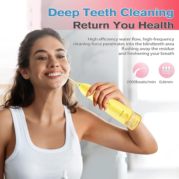 TOVENDOR Electric Water Dental Flosser Teeth Pick, Cordless Flossers Oral Irrigator IPX7 Waterproof 300ML Rechargeable Travel Water Teeth Cleaner with 5 Tips for Home Braces Care Gums Deep Cleaning