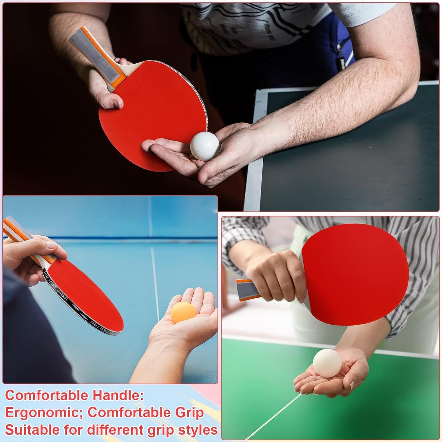 Liliful Table Tennis Rackets Set with Table Tennis Balls and Storage Bags for Indoor Outdoor Games
