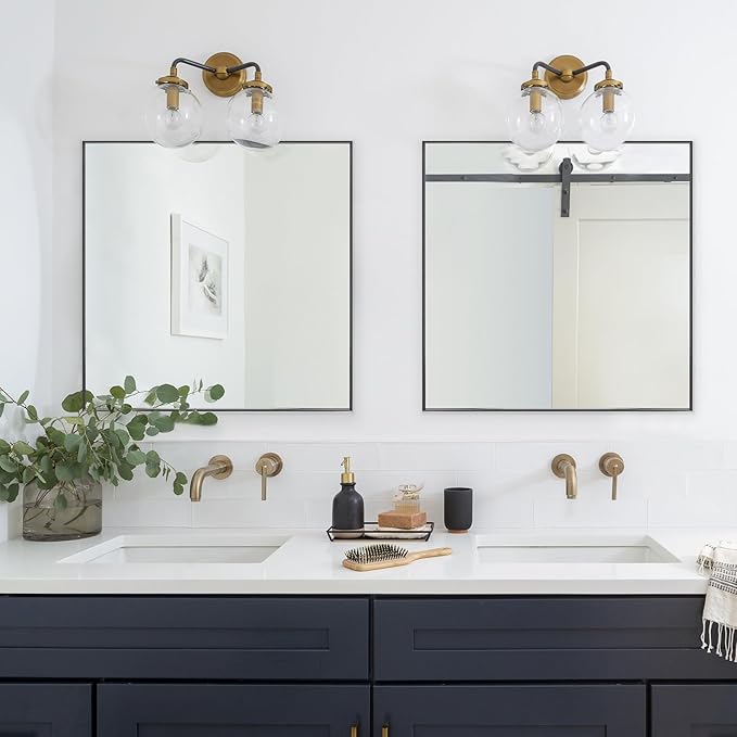 30x30 Inch Black Bathroom Mirror for Wall, Aluminum Frame Rectangle Rectangular Vanity Mirror, Modern Large for Bedroom, Living Room, Horizontal or Vertical