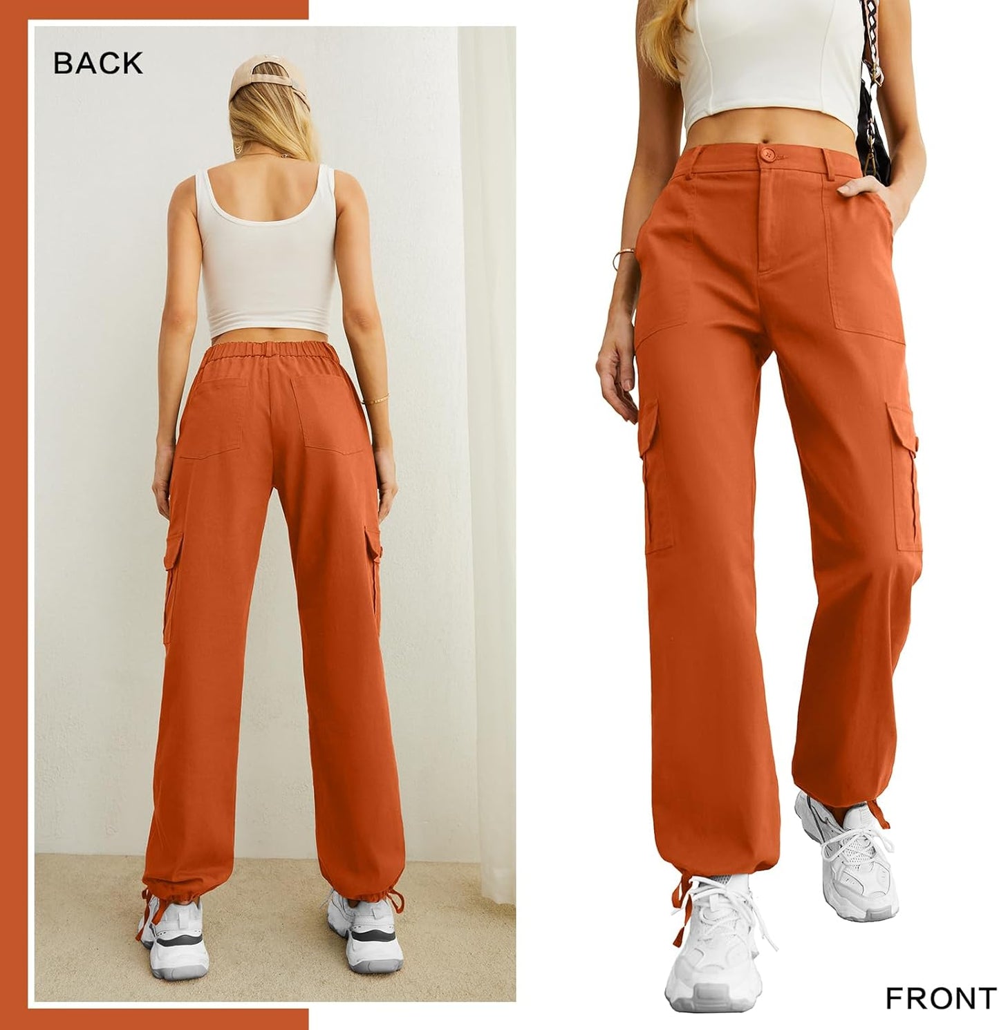 Lepunuo Women's High Waisted Cargo Pants Travel Y2K Streetwear Baggy Stretchy Pants with 6 Pockets Drawstring Ankle Cuffs