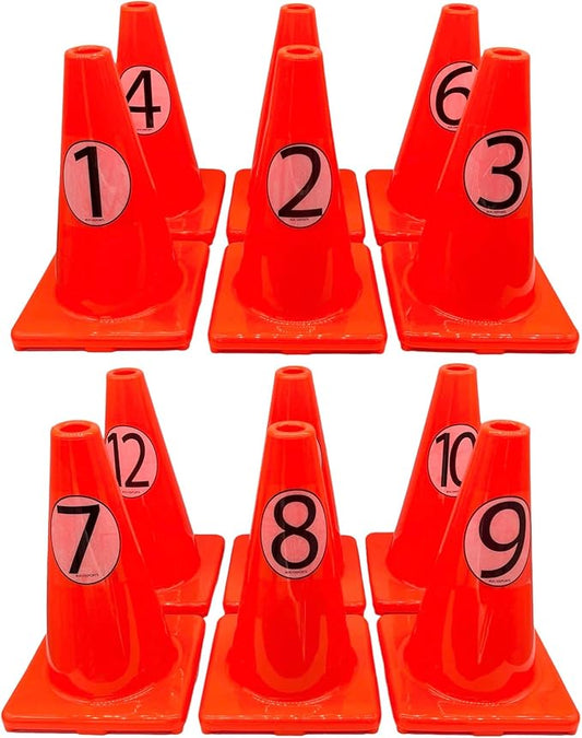 LVL10 Pro Training Cones - 12" Large Soccer Cones for Sports Training - for Basketball, Football, Basketball and Agility Drills - Soccer Field Markers That Won't Crack, Slide or Fly