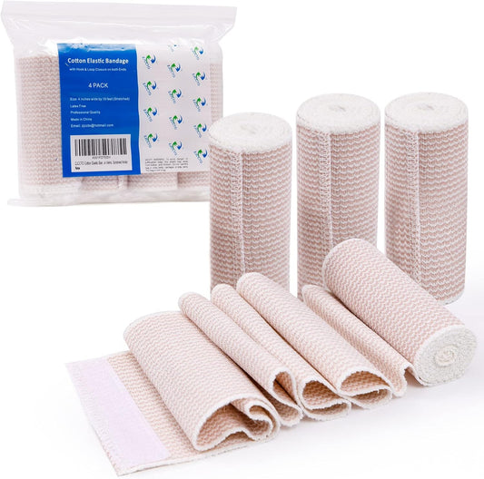 4 Pack Elastic Bandage Wrap | 4" Wide Medical Bandage Wrap with Hook-and-Loop Fasteners on Both Ends Compression Wrap for Wounds Latex Free Stretch Bandage for Foot Arm Hand Ankle Injury