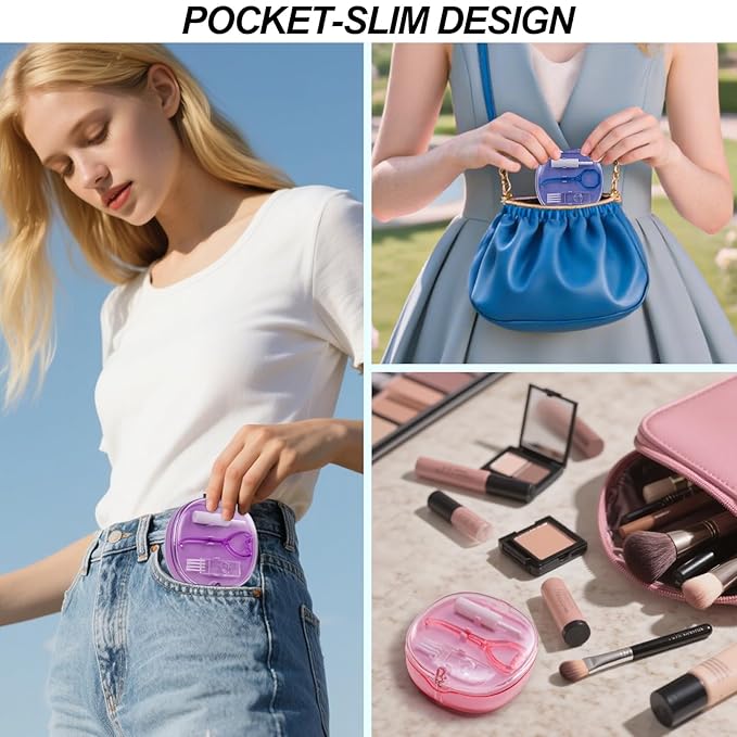 Pink Aligner and Retainer Case Double-layer Cute Slim Braces Night Mouth Guard Case with Remover Tool, Chew and Cleaning Brush, Built in Mirror Orthodontic Dental Retainer Container