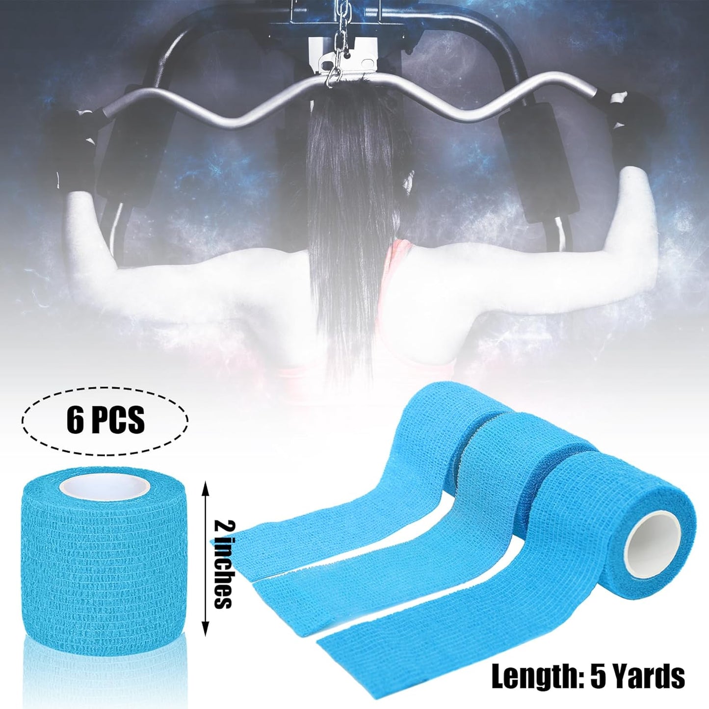 6 Pack 2 Inches Self Adhesive Bandage Wrap Breathable Cohesive Bandage Elastic Tape for Pets, Athletic, Sports, Wrist, Knee, Ankle(5 Yards Per Roll, Light Blue)