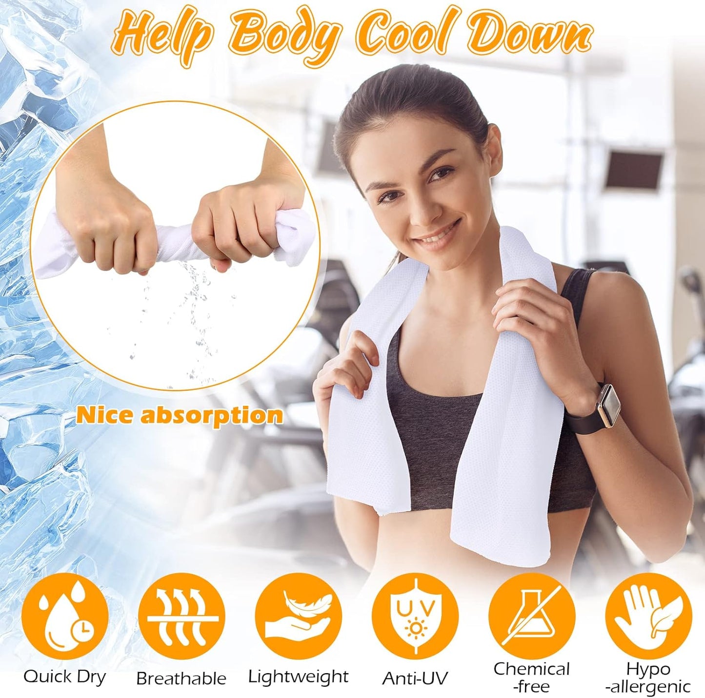 20 Pcs Cooling Towel 40" x 12" Ice Towel for Neck and Face Microfiber Chilly with Bag Breathable Yoga Gym Stay Cool Towels Sweat Rag for Workout Running Camping Pilates Beach Accessories (White)