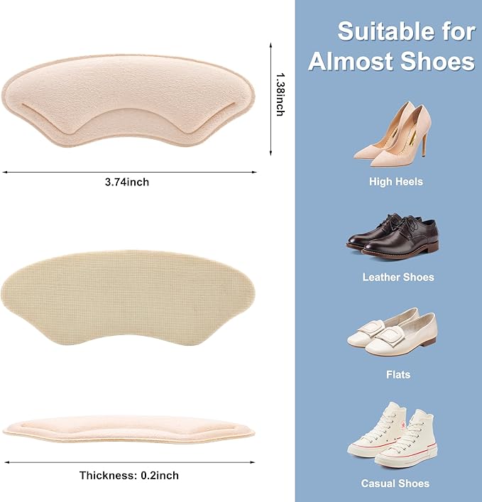 6 Pairs Heel Cushion Pads for Shoes Too Big, Shoe Grips Liners Heel Protectors for Loose Shoes, Heel Pain, Blisters and Rubbing, Anti Slip Shoe Filler Make Shoes Fit Tighter(Beige)