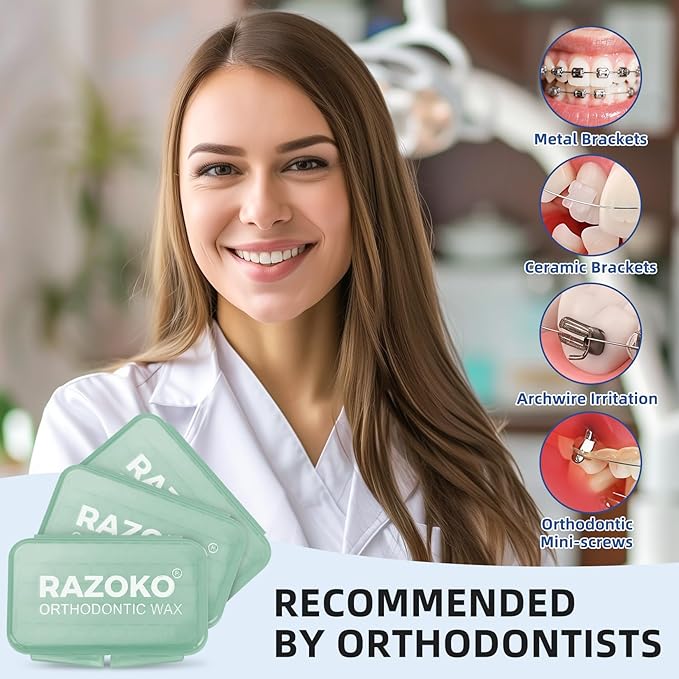 RAZOKO Orthodontic Wax for Braces Aligners Dental Wax Food Grade Orthodontic Wax Strips Precut Wax Dots