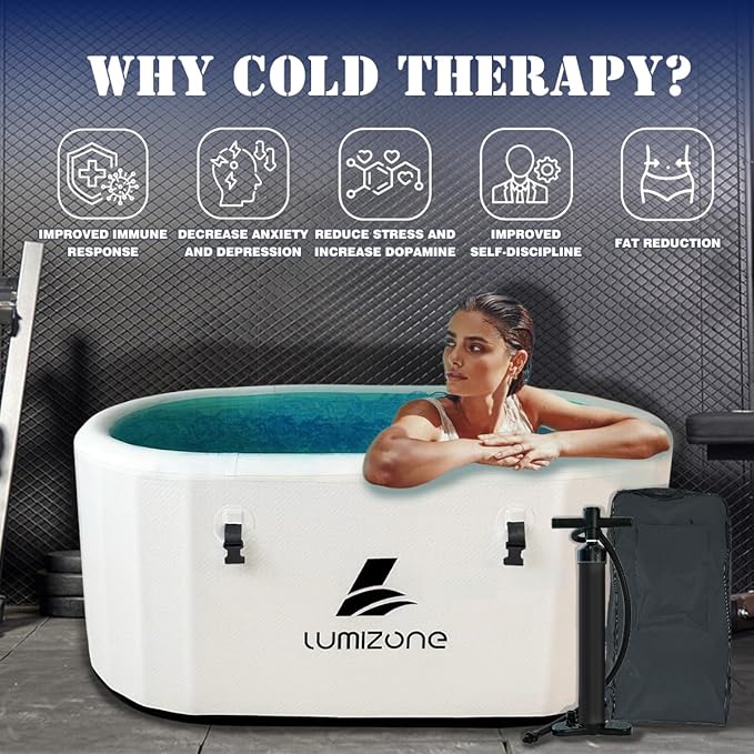 Lumizone Inflatable Cold Plunge Tub 132 Gallons Capacity Ice Bath Portable Ice Bath Tub Compatible With Water Chillers with Lid Drop Stitch PVC Double Layer Seals Oversized for Athletes