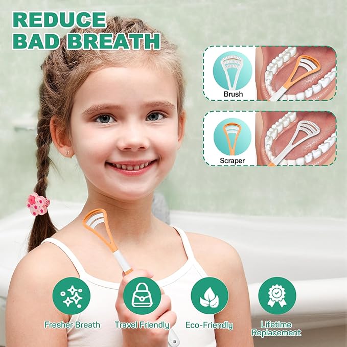 RONAVO Tongue Scraper, Disposable Tongue Cleaner, 2 in 1 BPA Free Tongue Brush, Brushing and Scraping for Oral Care Hygienic, with Travel Case, Fight Bad Breath, 4 Pack