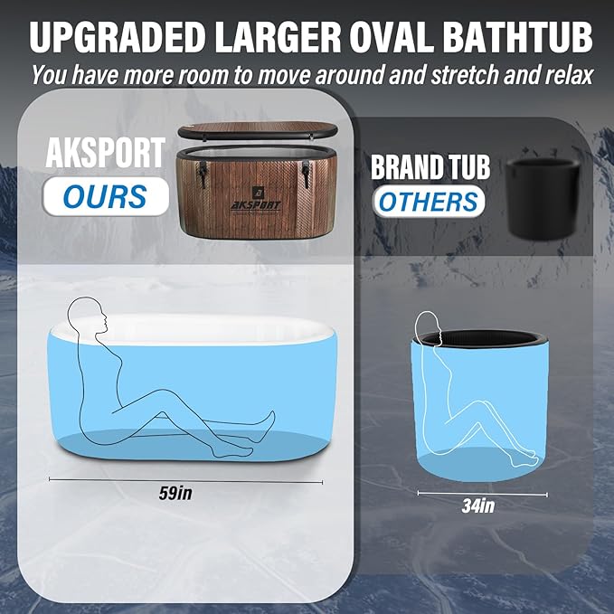 AKSPORT Ice Bath Tub for Athletes, 151 Gallons Inflatable Cold Plunge Tub Compatible with Water Chillers, Icebath for Recovery & Cold Water Therapy, Portable Bathtub for Indoor & Outdoor-Wood
