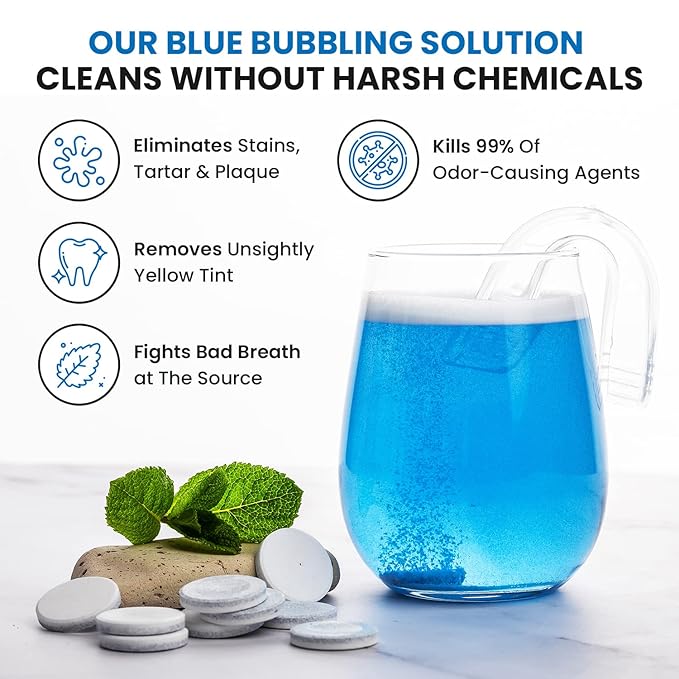 60 units Retainer Cleaner and Denture Cleaning Tablets - Mouthguard Cleaner and Denture Cleaner Tablets Remove Plaque, Odors and Stains from Aligners, Night Guard and Removable Dental Appliances