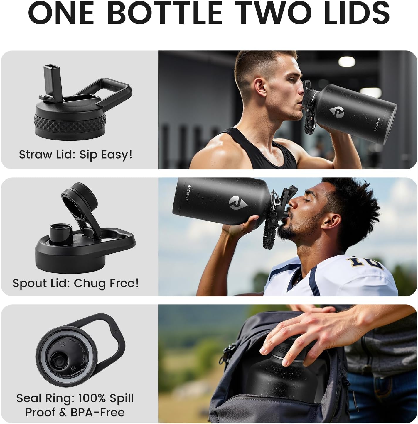 128oz Insulated Water Bottle, Triple Wall Vacuum Stainless Steel Water Bottles - Keeps Cold 48H, Reusable One Gallon Flask Jug for Gym, Sports, Camping, Hiking,Travel, Black Speckled