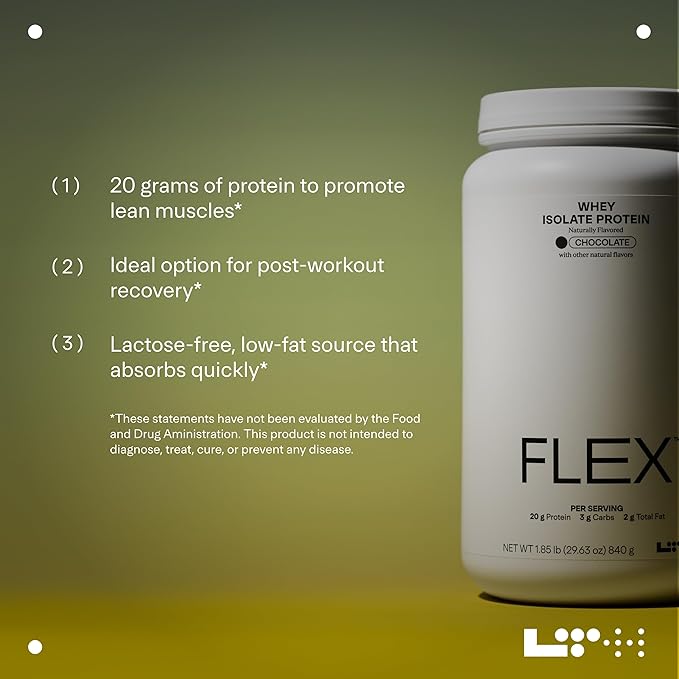 LTH Flex Whey Protein Isolate - Trusted by Life Time Fitness Members - Lactose-Free Protein Powder - for Post-Workout Recovery - Low Fat, No Sugar & Low Carb - Chocolate, 30 Servings