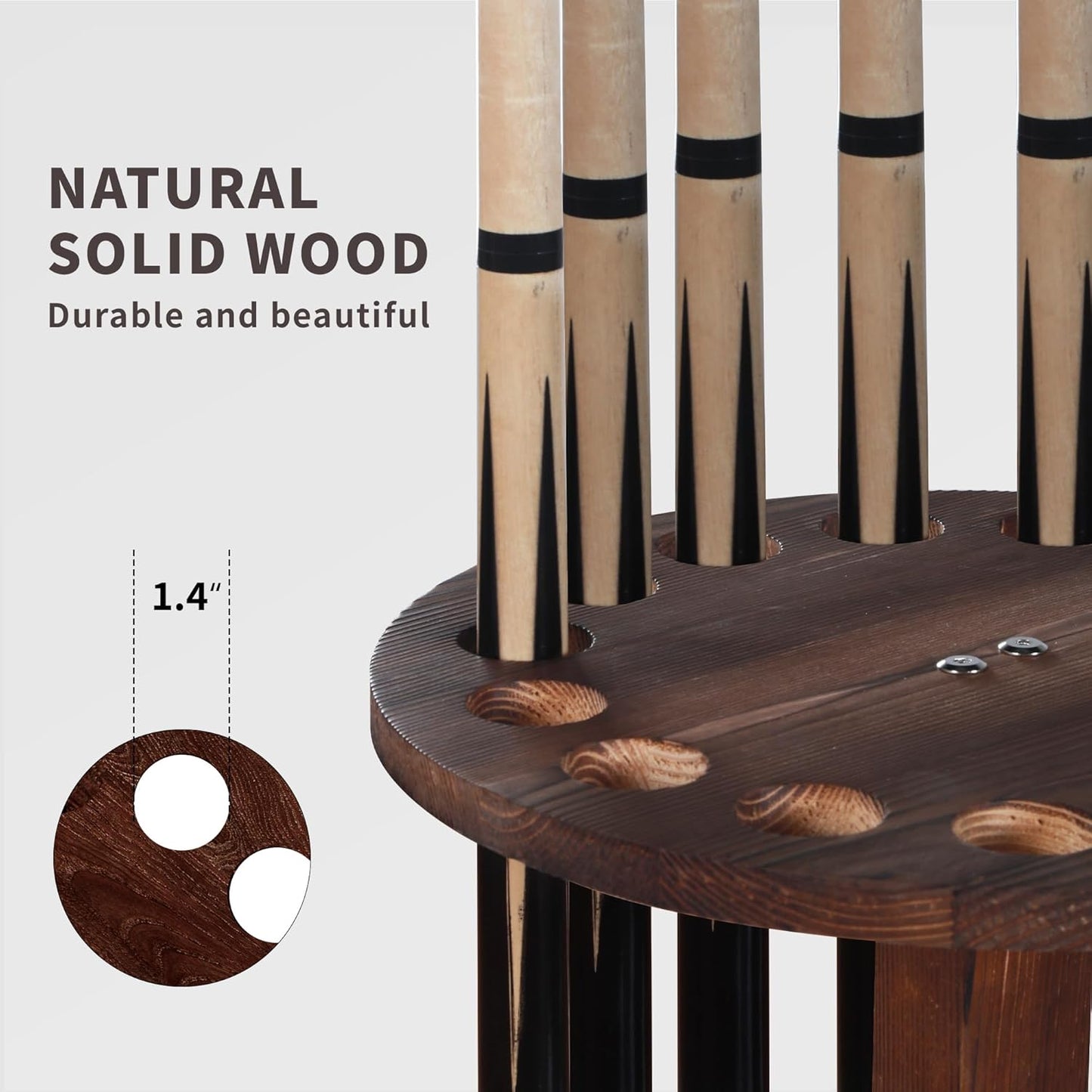 360 Degree Rotating Pool Cue Stick Holder - Floor Stand Pool Cue Rack for Up to 15 Sticks, Billiard Cue Rack, Natural Wood Billiard Room Equipment Storage Organizer, Gifts for Men