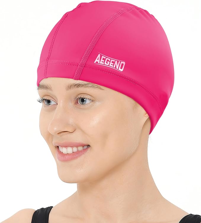 Aegend Fabric Swim Cap, Silicone Waterproof Layer - Breathable Cloth Swimming Cap, Keep Hair Dry with Hight Elasticity for Youth(8-16) Adult, 2 Sizes to Choose