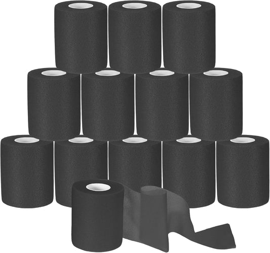 12pcs Black Prewrap Athletic Tape, Prewrap Athletic Tape for Hair Soccer, Premium Quality Hand Wrap Bandage Athletic Prewrap Tearable, Sports Knee Foam Ankle Wrist Tape Soccer Baseball for Injury