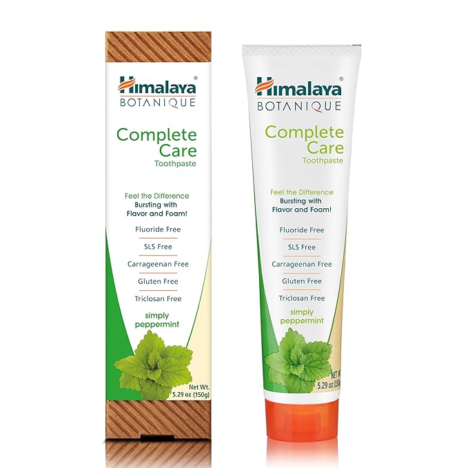 Himalaya Botanique Complete Care Toothpaste, Herbal, Peppermint Flavor, Fights Plaque, Freshens Breath, Fluoride Free, No Artificial Flavors, SLS Free, Cruelty Free, Foaming, 5.29 Oz, 4 Pack…
