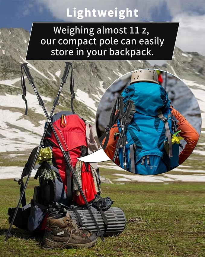 AISUNOURDOOR Lightweight Adjustable Trekking Poles, Aluminum Collapsible Travel Hiking or Walking Sticks for Women Children, with One Disposable Raincoat