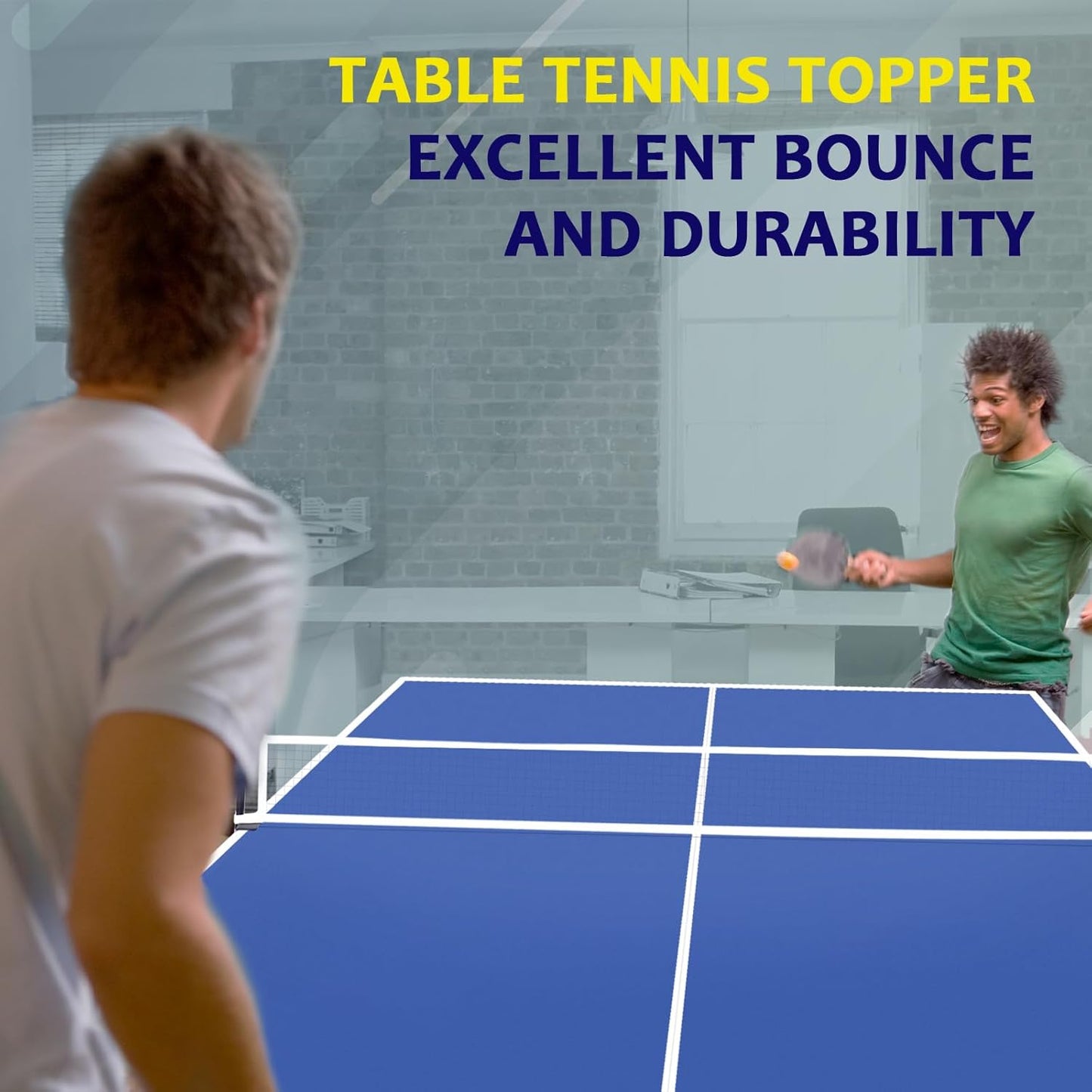7FT Ping Pong Table Top with Net Set for Pool Table, Foldable Ping Pong Table Topper, Portable Table Tennis Conversion Top Includes Foam Padding for Protection, Easy Conversion
