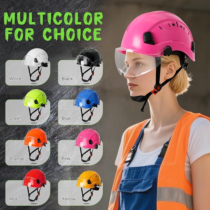 Aolamegs Pink Hard Hats for Women OSHA Approved - ANSI Z89.1 Construction Safety Hard Hat with Clear Visor, Adjustable Vented Cascos De Construccion Work Hardhats, 6 Point Ratcheting Hardhat