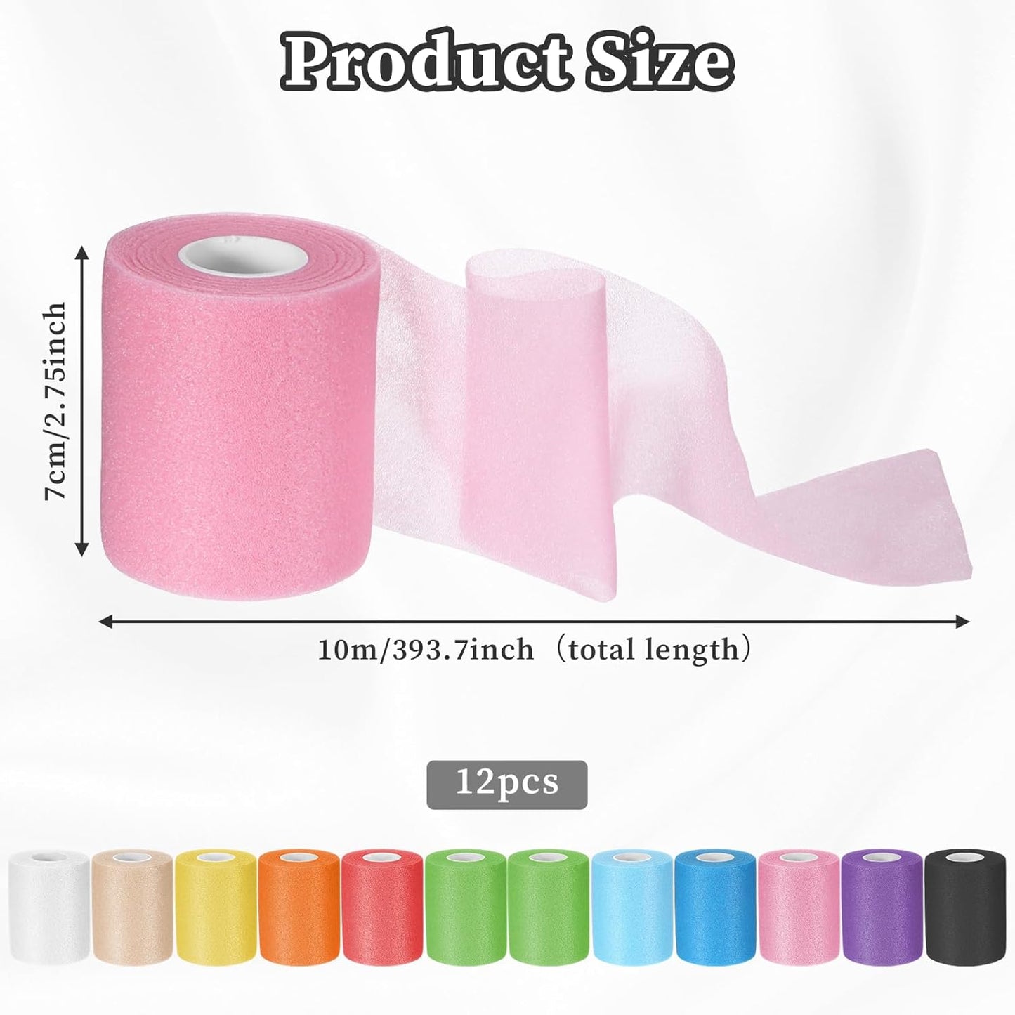 12pcs Colord Prewrap Athletic Tape, Prewrap Athletic Tape for Hair Soccer, Premium Quality Hand Wrap Bandage Athletic Prewrap Tearable, Sports Knee Foam Ankle Wrist Tape Soccer Baseball for Injury