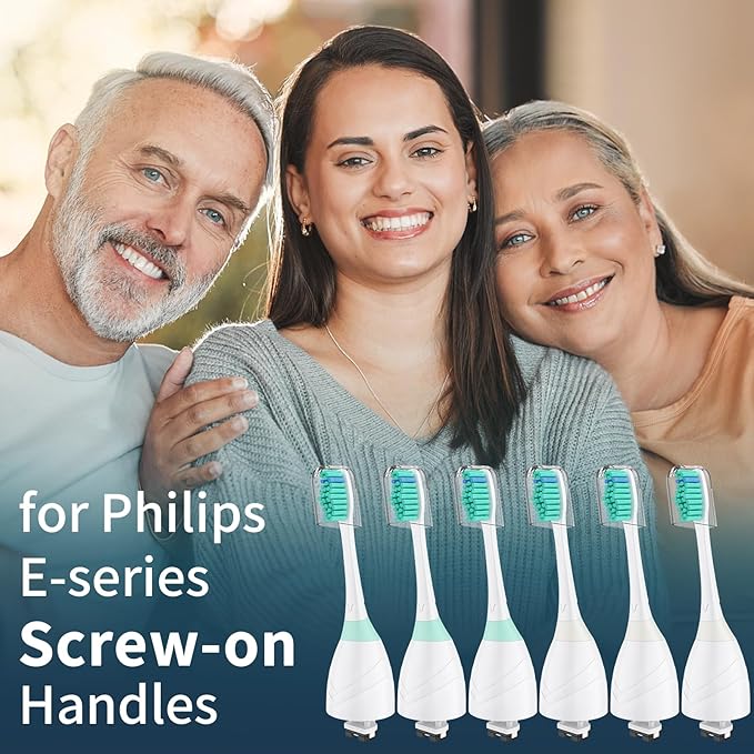 Replacement Heads for Philips Sonicare, Toothbrush Replacement Head Compatible with Phillips Sonicare E-Series Screw-on Handles for Essence, Advance, Elite, CleanCare, Extreme, 6 Pack