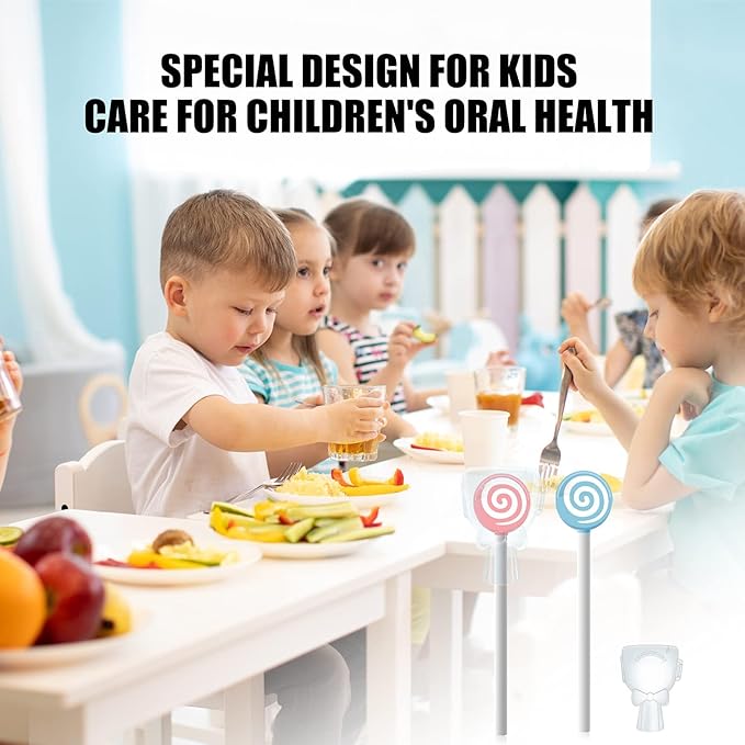 Y-Kelin Kids Tongue Scraper or Cleaner Set-Tongue Cleaner Tongue Brush with Smiley Cover, Multi-color Lollipop Shape Soft Silicone Tongue Brush for Kids, Reduce Bad Breath (4 PACK)