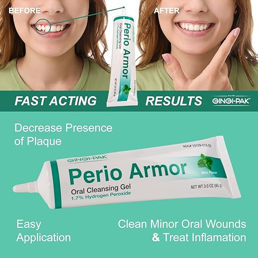 Perio Armor 1.7% HP Oral Cleansing Gel for Healthy Gums and A White Smile - Boost Whitening & Freshness with This Non-Invasive Treatment, 3 oz, Strawberry