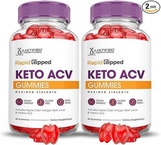 Justified Laboratories (2 Pack Rapid Ripped Keto ACV Gummies Advanced Formula 1000MG Rapidripped Formulated with Pomegranate Beet Juice Powder B12 Vegan Non GMO 120 Gummys