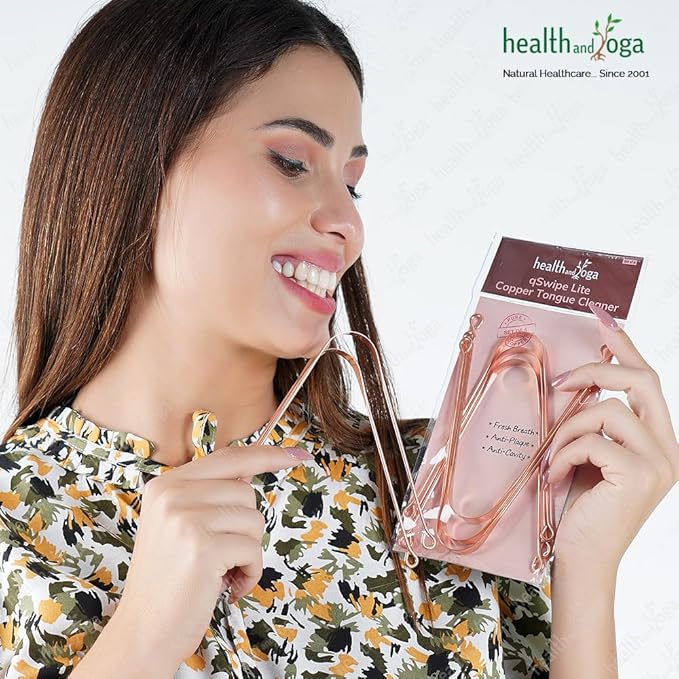 HealthAndYoga™ qSwipe Lite Copper Tongue Cleaners (Pack of 6) – Prevents Bad breath, Improves taste- Flexible, Curved ends provide good grip – Complete Oral Care/Hygiene for Travel/Office/Home