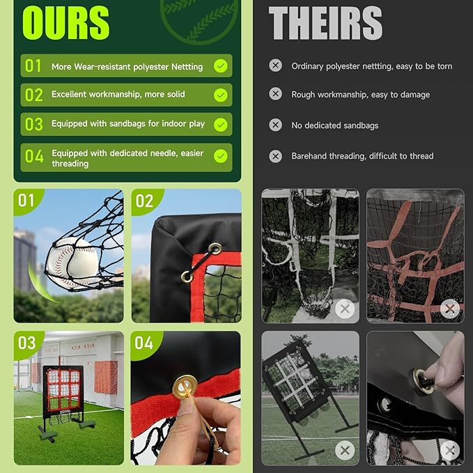 9 Hole Pitching Net, Heavy-Duty Baseball Net with Strike Zone for Pitching and Hitting, Height Adjustable Training Equipment with 9 Pocket Pitching Target for Baseball & Softball Practice